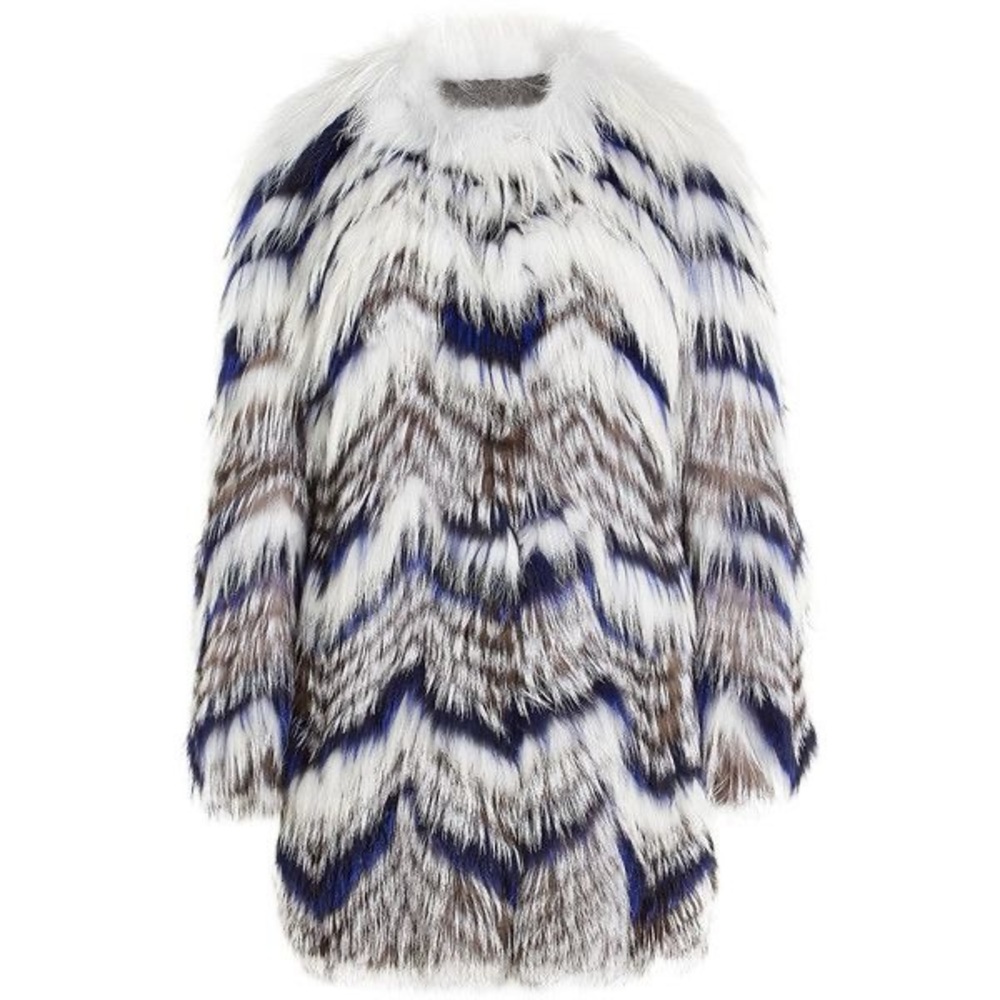 Grey & Multicolor Yves Salomon raccoon /Fox Fur Jacket Size EU 40 /US 10